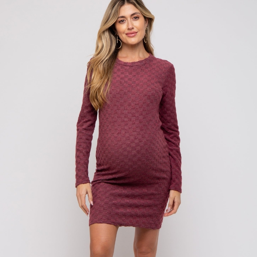 Pinkblush Maternity Dress Long Sleeve Knee Length NWT Burgundy - Picture 4 of 4
